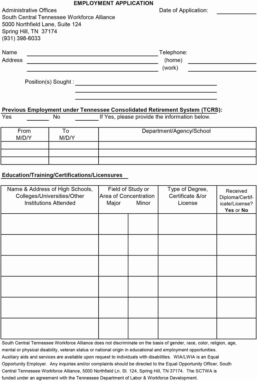 Employment Applications Printable Template New 50 Free Employment Job Application form Templates