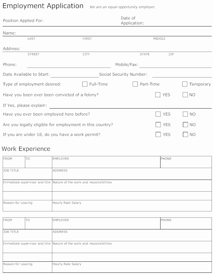 Employment Applications Printable Template Unique 8 Best Of Printable Blank Application for