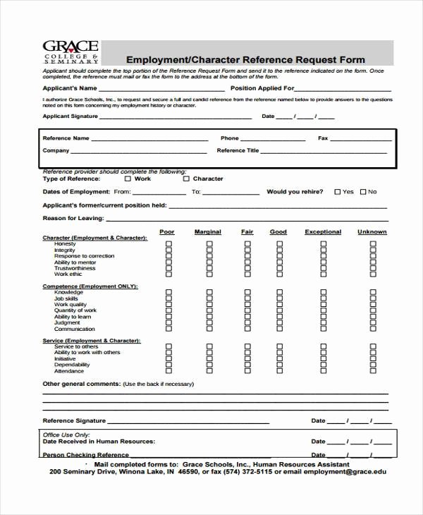 Employment Reference Request form Fresh Employment form Templates