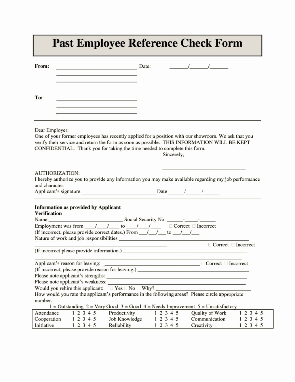 Employment Reference Request form Unique Employment Reference Check form Template Template