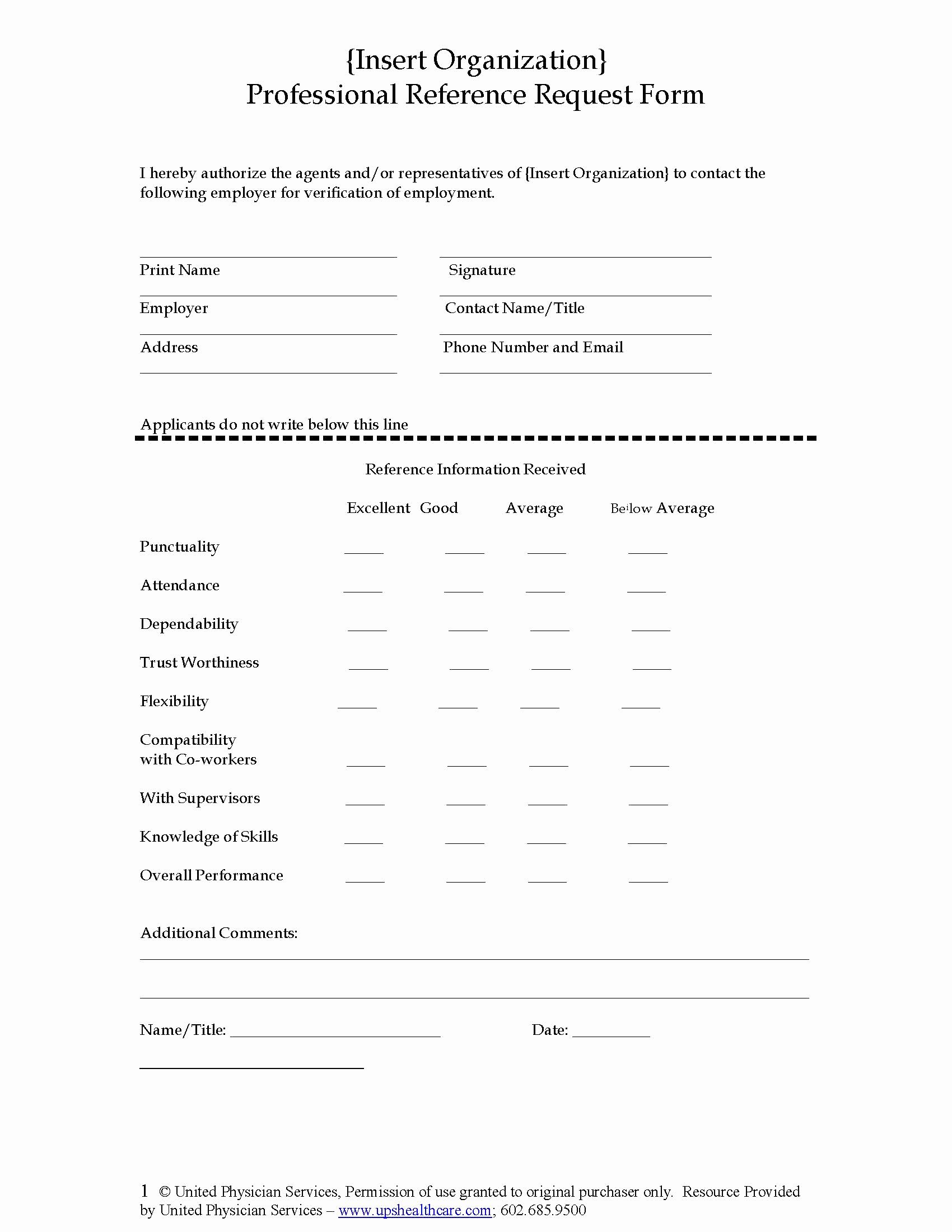 Employment Reference Request form Unique Professional Reference Request form