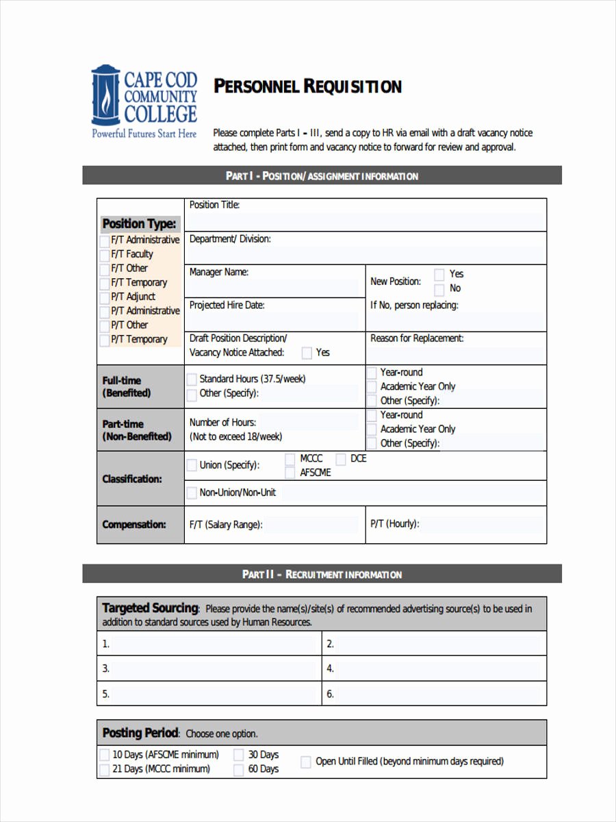 Employment Requisition form Fresh 5 Personnel Requisition forms Free Sample Example