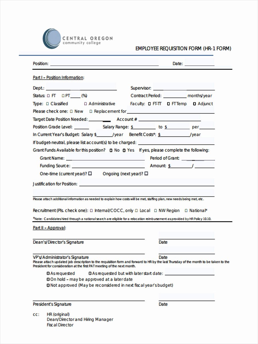 Employment Requisition form Inspirational 8 Employee Requisition forms Free Sample Example