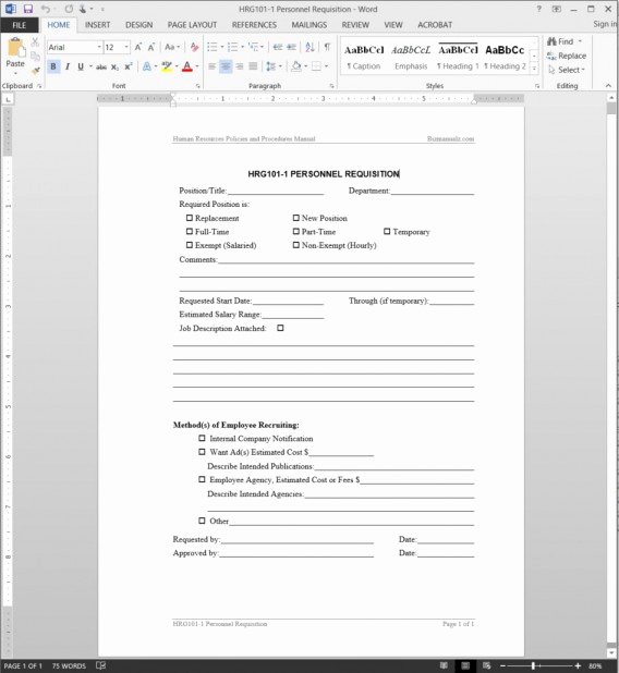 Employment Requisition form Inspirational Personnel Requisition Template