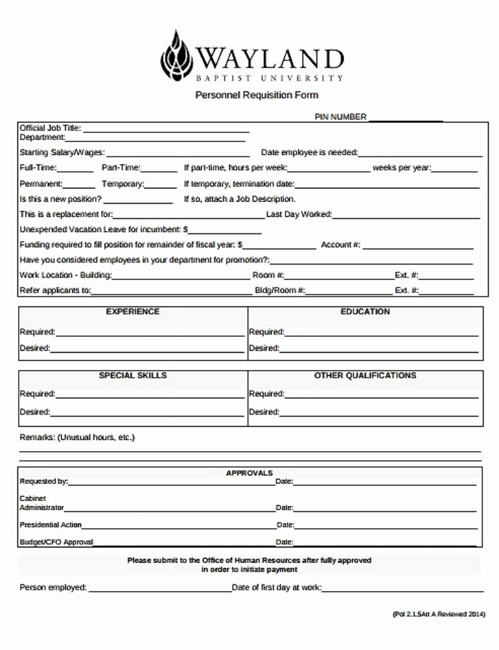 Employment Requisition form Luxury 8 Personnel Requisition form Templates Pdf