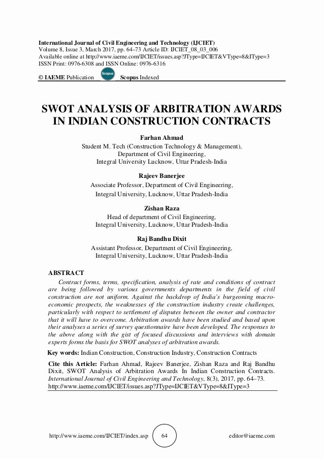 Engineering Contract Template Luxury Swot Analysis Of Arbitration Awards In Indian Construction