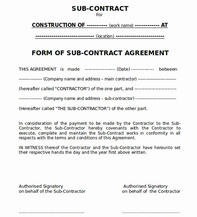 Engineering Contract Template New Conditions Sub Contract Agreement In Construction