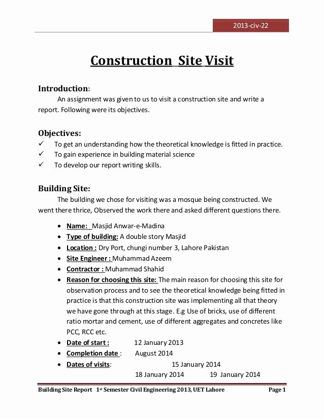 Engineering Report Example Beautiful 2013 Civ 22 Building Site Report 1st Semester Civil