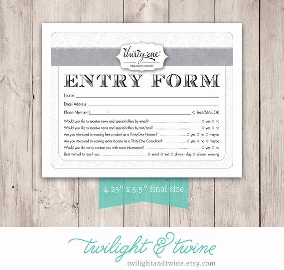 Entry form Template Free Awesome Thirty One Drawing Entry form Pdf Printable Template