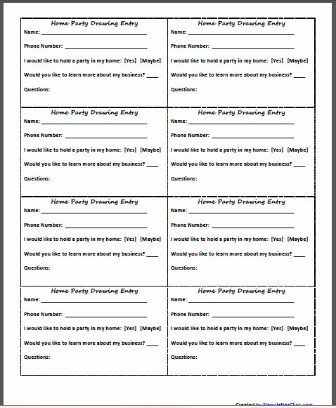 Entry form Template Free Inspirational Home Party Drawing Entry Free Printable for Home