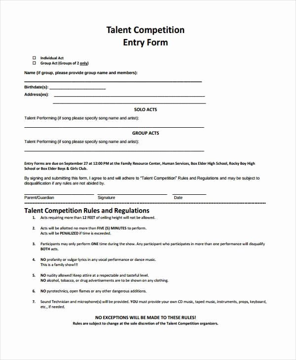 Entry form Template Free Luxury 10 Talent Show Registration form Samples Free Sample