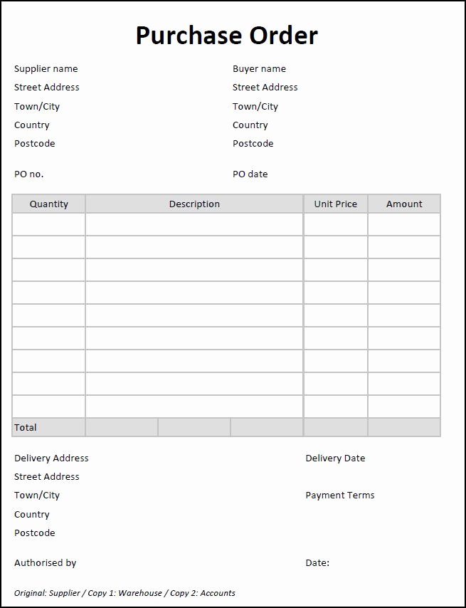 Entry form Template Free Unique Purchase order Template