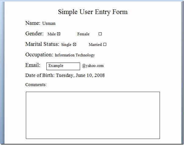 Entry form Template Word Lovely Create User Entry forms In Word 2010