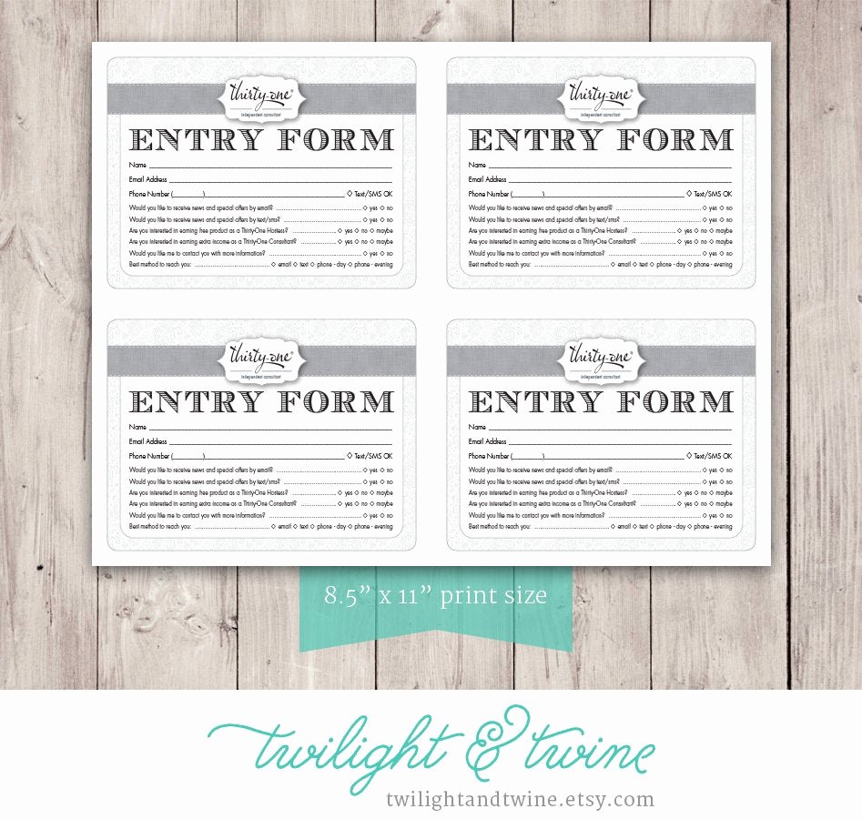 Entry form Template Word Lovely Thirty One Drawing Entry form Pdf Printable Template
