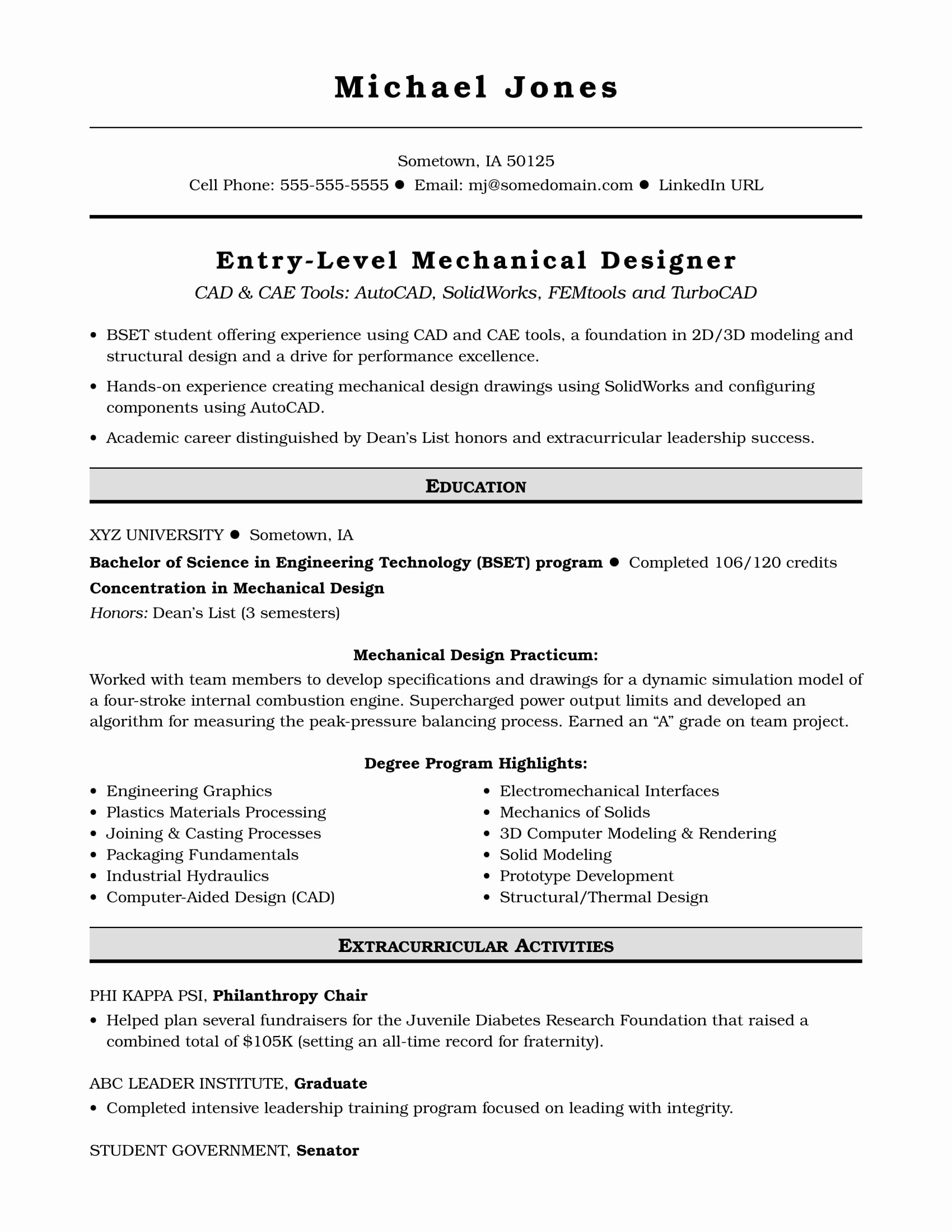 Entry Level Mechanical Engineering Resume Beautiful Sample Resume for An Entry Level Mechanical Designer