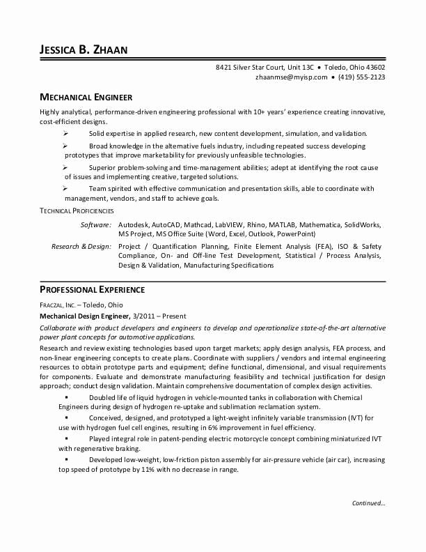 Entry Level Mechanical Engineering Resume Inspirational Mechanical Engineer Resume Sample