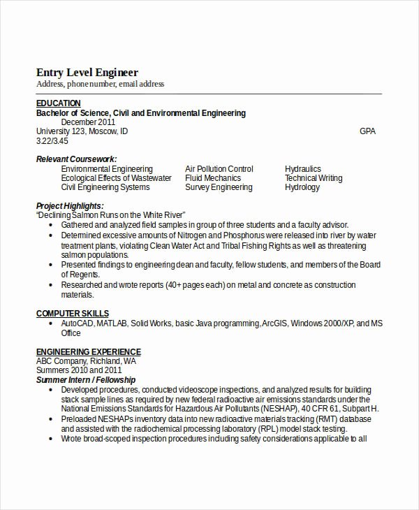 Entry Level Mechanical Engineering Resume Lovely Engineering Resume Template 32 Free Word Documents