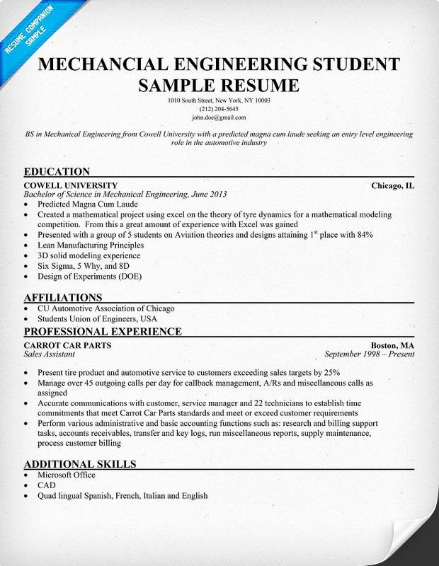 Entry Level Mechanical Engineering Resume Lovely Mechanical Engineering Student Resume Resume Panion