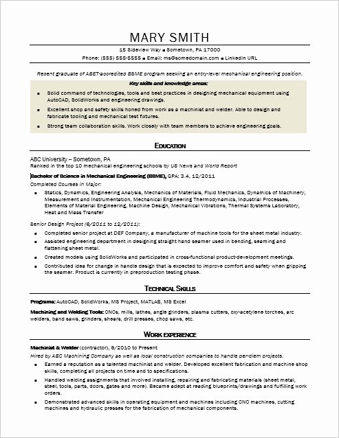 Entry Level Mechanical Engineering Resume Lovely Sample Resume for An Entry Level Mechanical Engineer