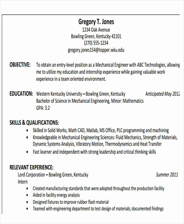 Entry Level Mechanical Engineering Resume Luxury 47 Engineering Resume Samples Pdf Doc