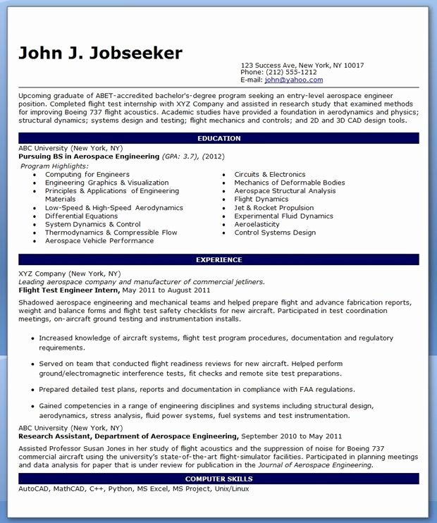 Entry Level Mechanical Engineering Resume New Entry Level Aerospace Engineer Resume Sample