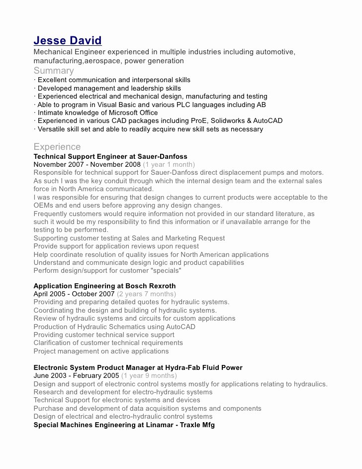 Entry Level Mechanical Engineering Resume Unique Jesse David Mechanical Engineer