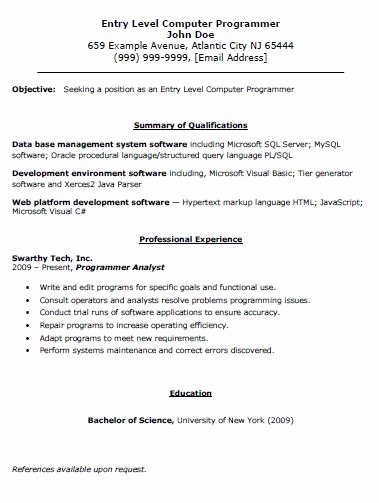 Entry Level Web Developer Resume Examples Awesome Entry Level Puter Programmer Resume the Resume