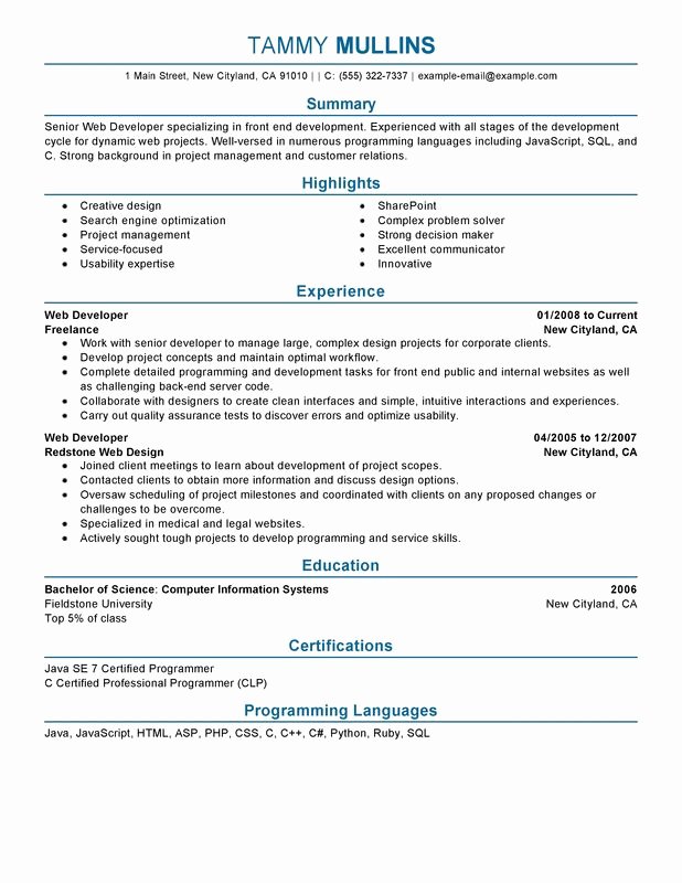 Entry Level Web Developer Resume Examples Inspirational Web Developer Resume Examples Created by Pros