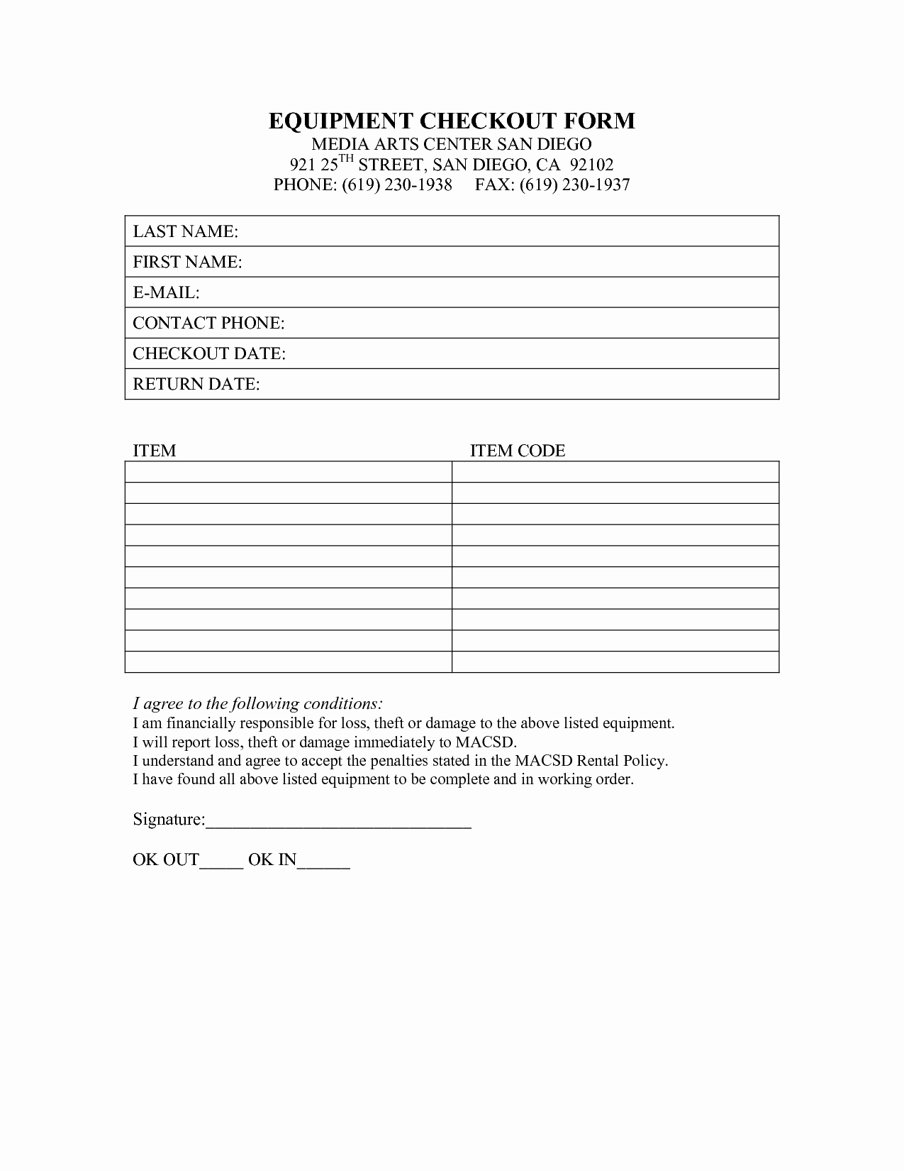 Equipment Checkout form Template Fresh Image Result for Pany Equipment Checkout form