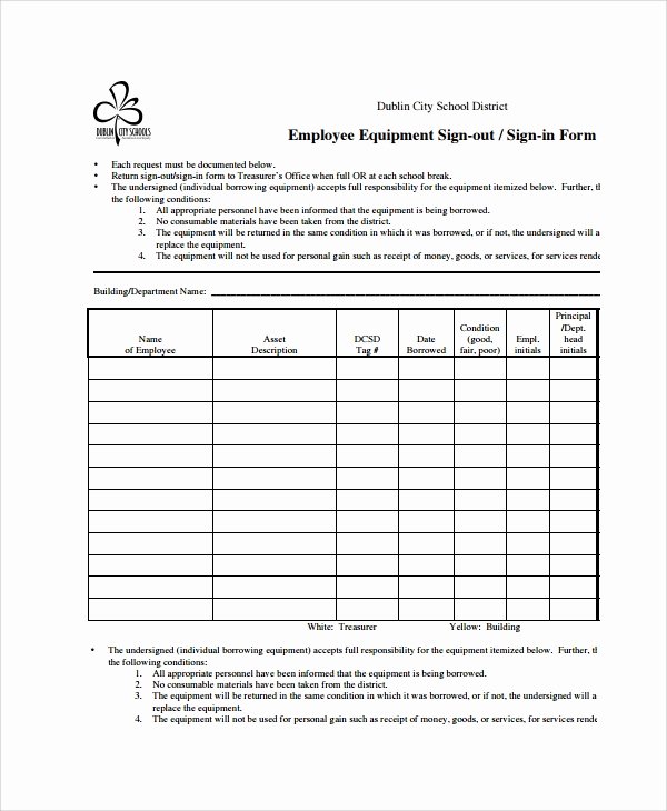 Equipment Checkout form Template Lovely Sample School Sign Out Sheet 9 Free Documents Download