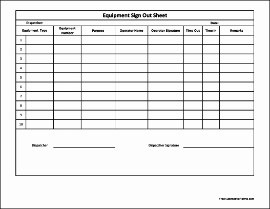 Equipment Checkout form Template New Free Numbered Equipment Sign Out Sheet Wide Row