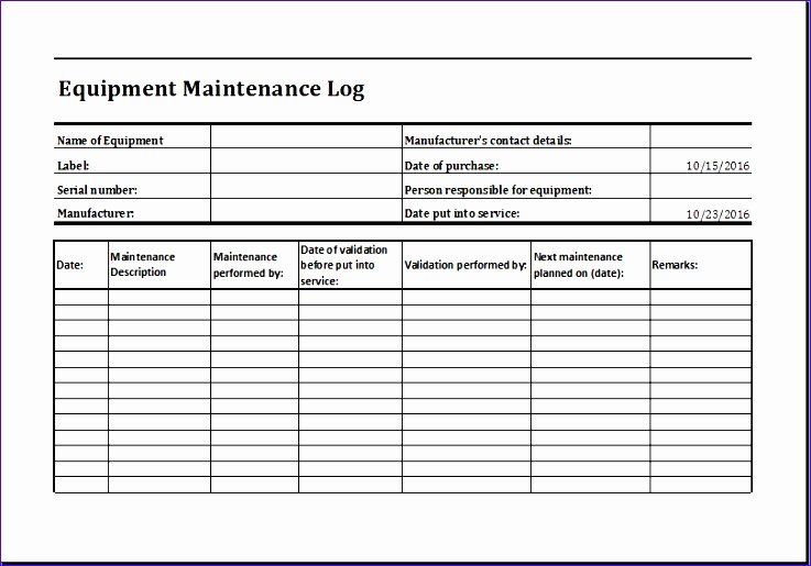 Equipment Maintenance Log Template Excel Elegant 11 Equipment Maintenance Log Exceltemplates Exceltemplates