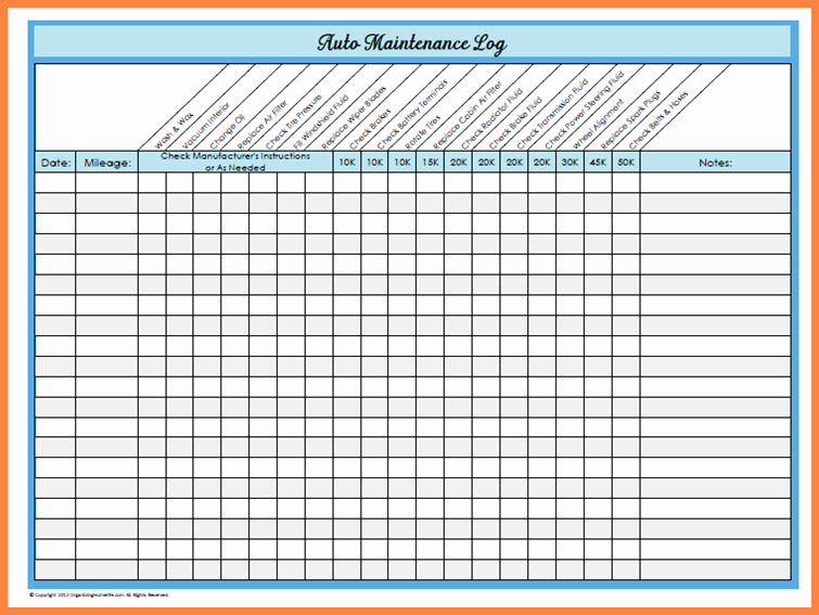 Equipment Maintenance Log Template Excel Elegant Basic Car Maintenance Schedule