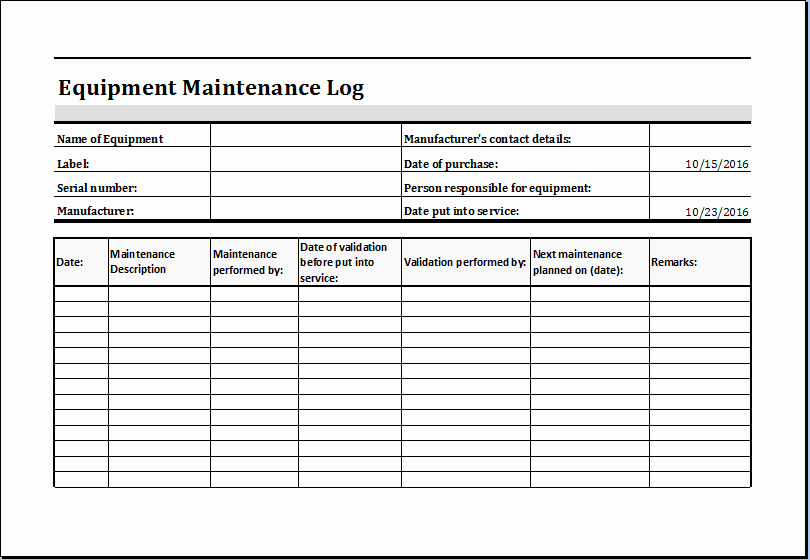 Equipment Maintenance Log Template Excel Lovely Equipment Maintenance Log Template Ms Excel