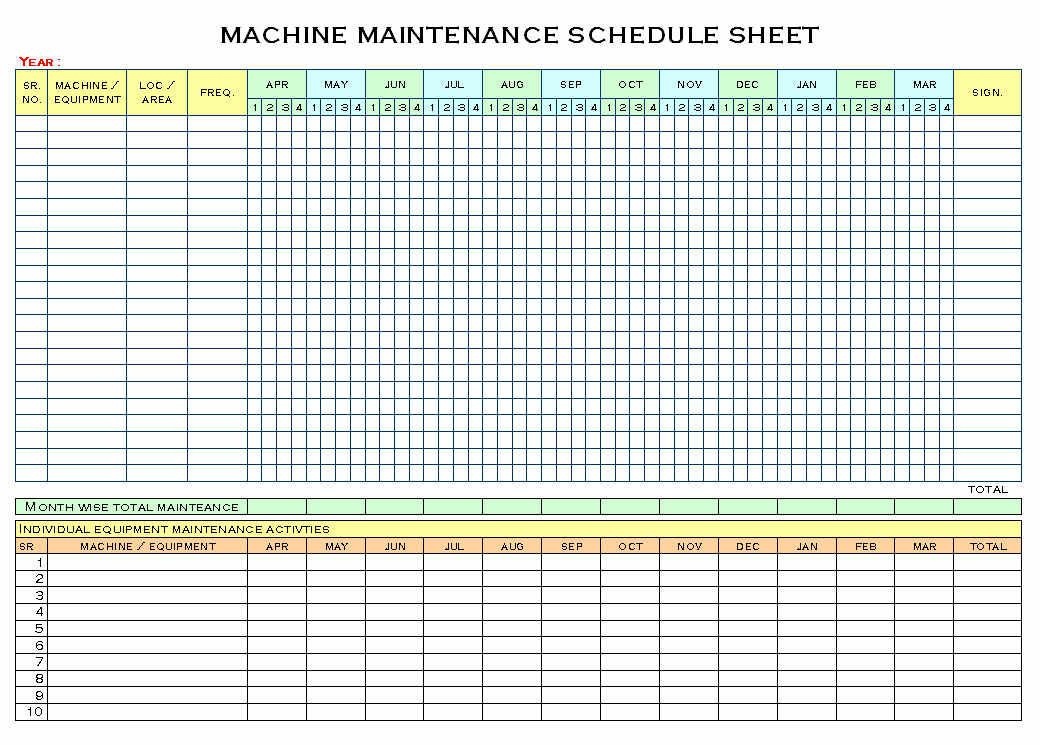 Equipment Maintenance Log Template Excel New Machinery Maintenance Schedule Template Excel – Printable
