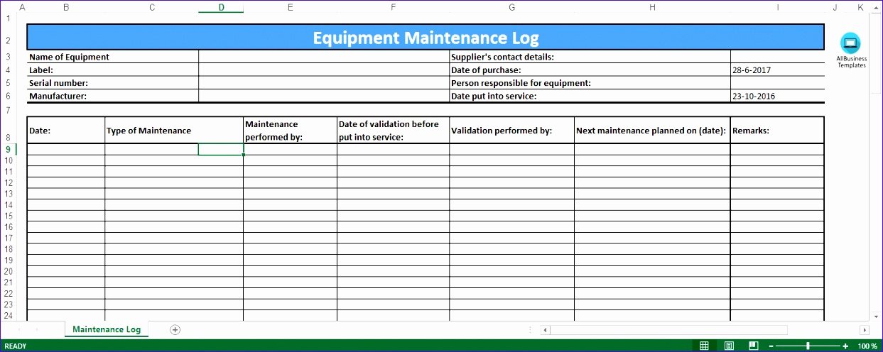 Equipment Maintenance Log Template Excel Unique 6 Preventive Maintenance Template Excel Exceltemplates