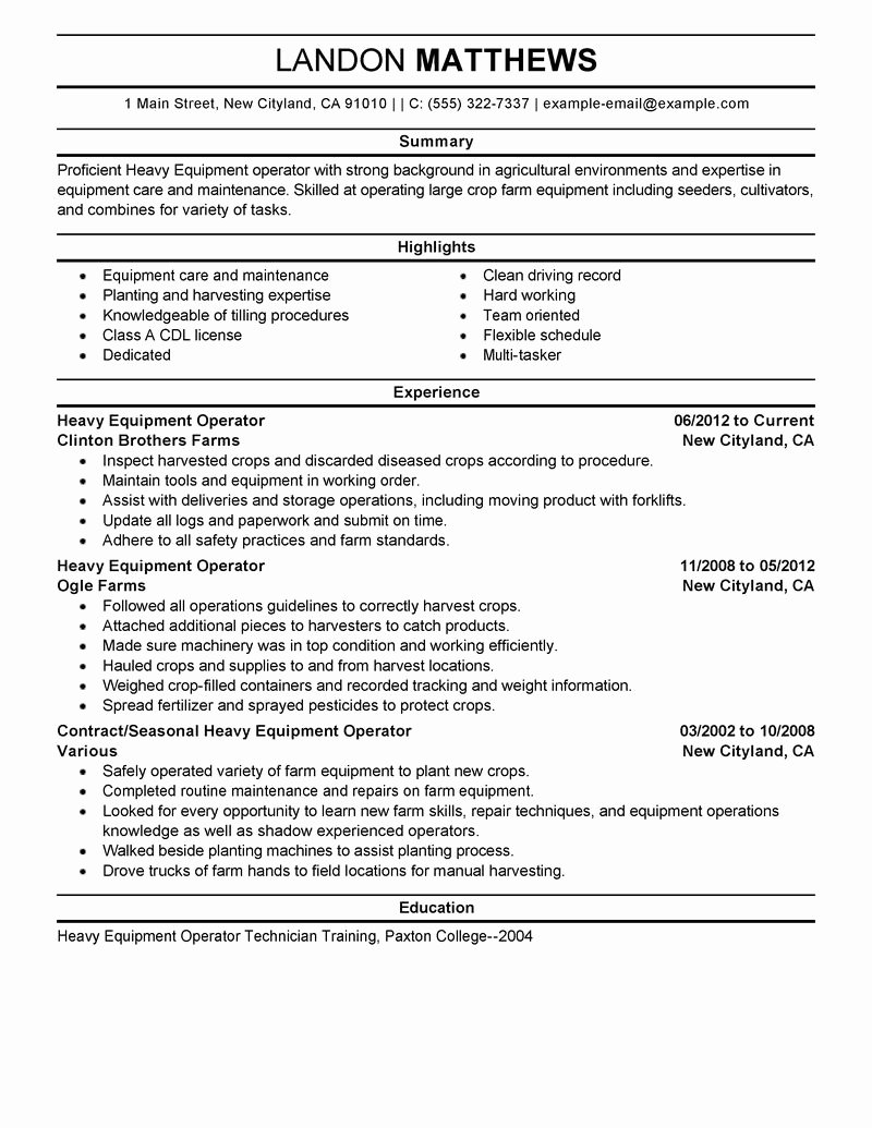 Equipment Operator Certification Card Template New Best Heavy Equipment Operator Resume Example
