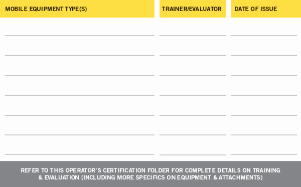 Equipment Operator Certification Card Template Unique Wallet Card Template for Skid Steer