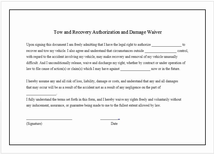 Equipment Release form Awesome towing Pany Business Damage Waiver