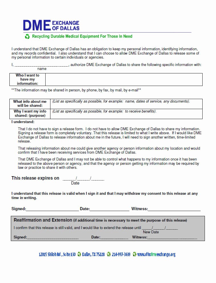 Equipment Release form Beautiful Patient Application forms