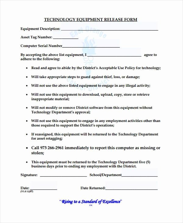 Equipment Release form Lovely 10 Equipment Release form Samples Free Sample Example