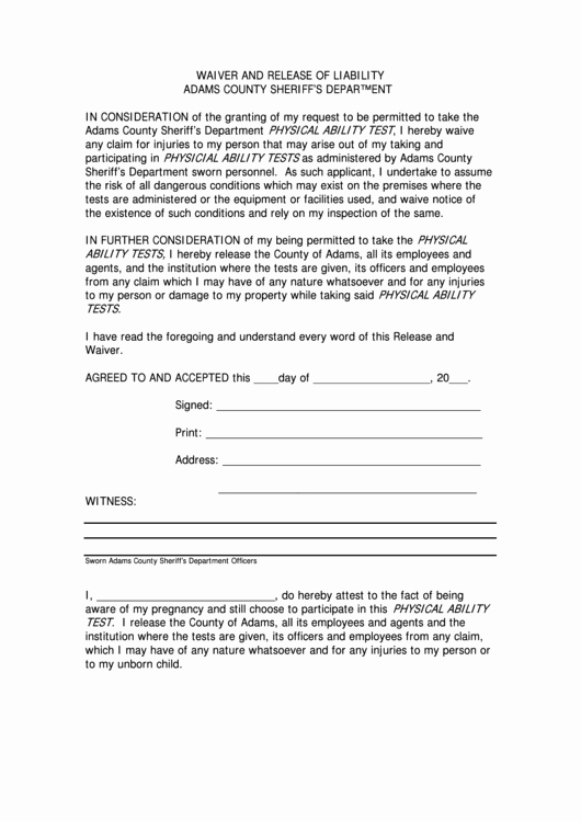 Equipment Release form Lovely Waiver and Release Liability form Adams County