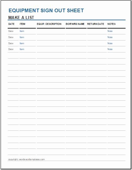 Equipment Sign Out Sheet Template Awesome Equipment Sign Out Sheet