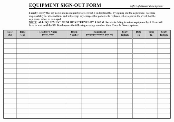 Equipment Sign Out Sheet Template Beautiful Download Equipment Sign Out form for Free formtemplate