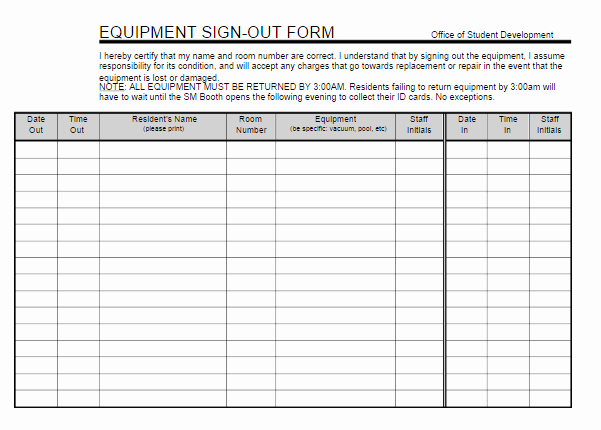 Equipment Sign Out Sheet Template Beautiful Equipment Sign Out Sheet