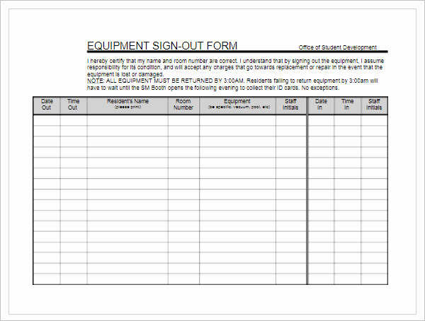 Equipment Sign Out Sheet Template Inspirational 67 Sign In Sheet Templates Free Pdf Excel Documents