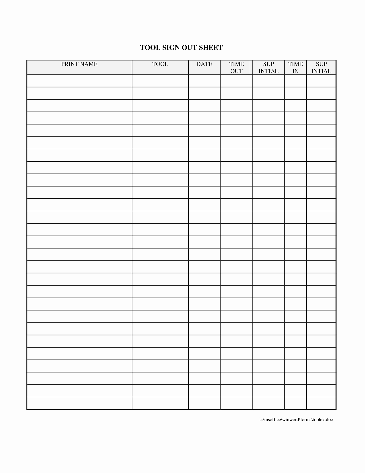 Equipment Sign Out Sheet Template Inspirational 8 Best Of Sign Out Sheet Template Printable Free