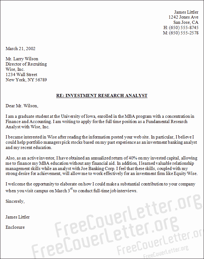 Equity Letter Template Awesome Investment Research Analyst Cover Letter Sample