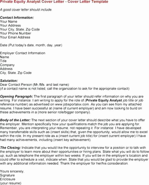 Equity Letter Template Beautiful Cover Letter for Entry Private Equity Analyst Zonazoom