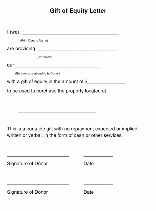 Equity Letter Template Best Of Gift Of Equity Letter Template Download Printable Pdf